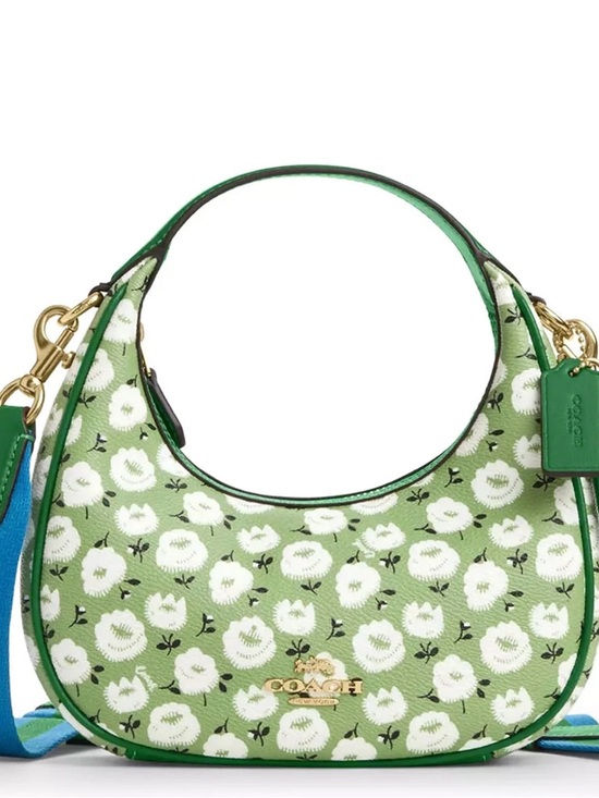 Coach Handbags - Coach Green Floral Leather Shoulder Bag with Blue Strap